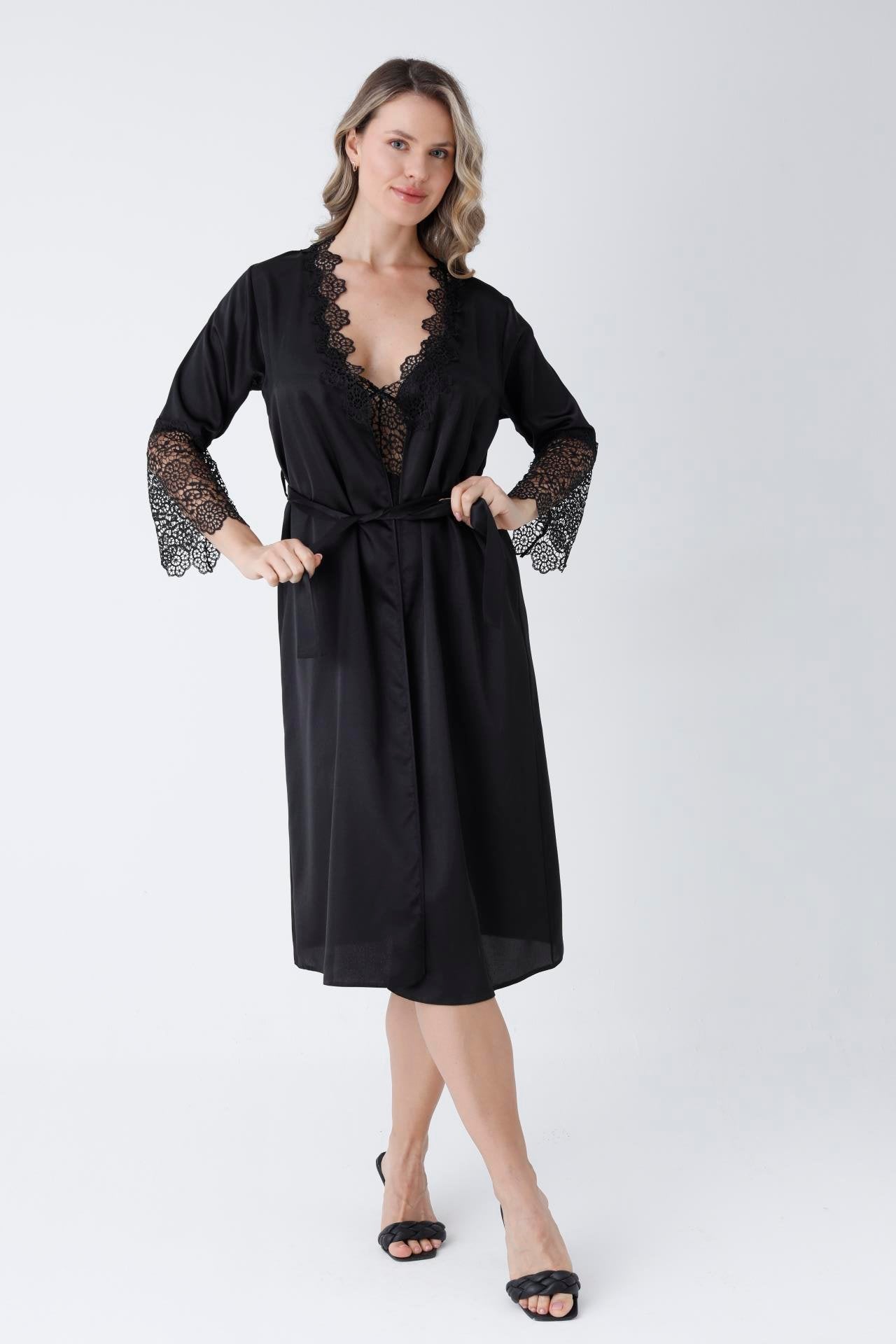 Satin Black Nightgown Set