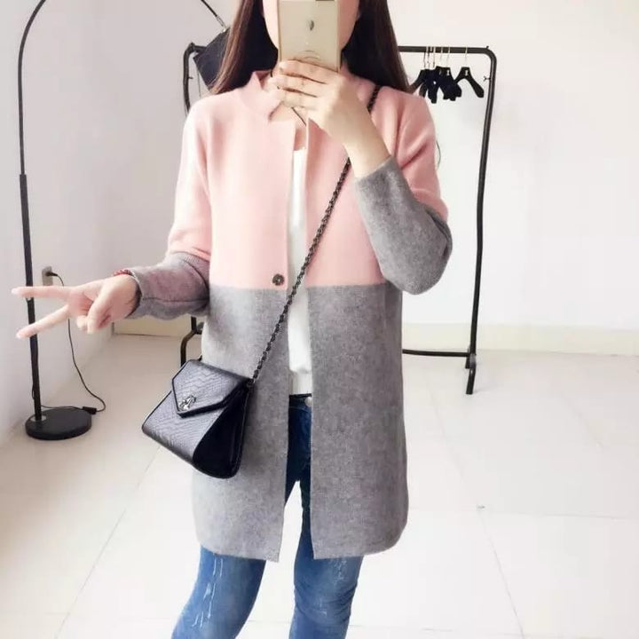 DOUBLE COLOR WOMEN CARDIGAN CASUAL COAT