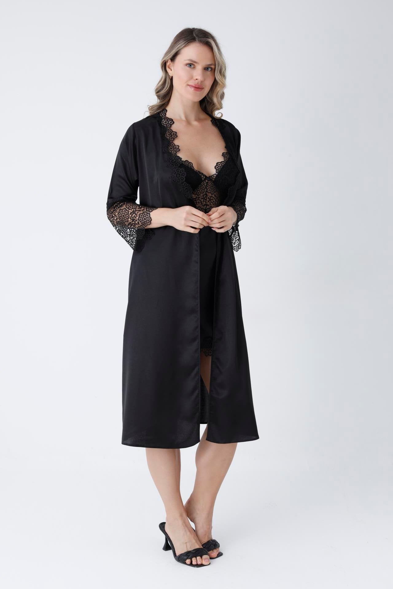 Satin Black Nightgown Set