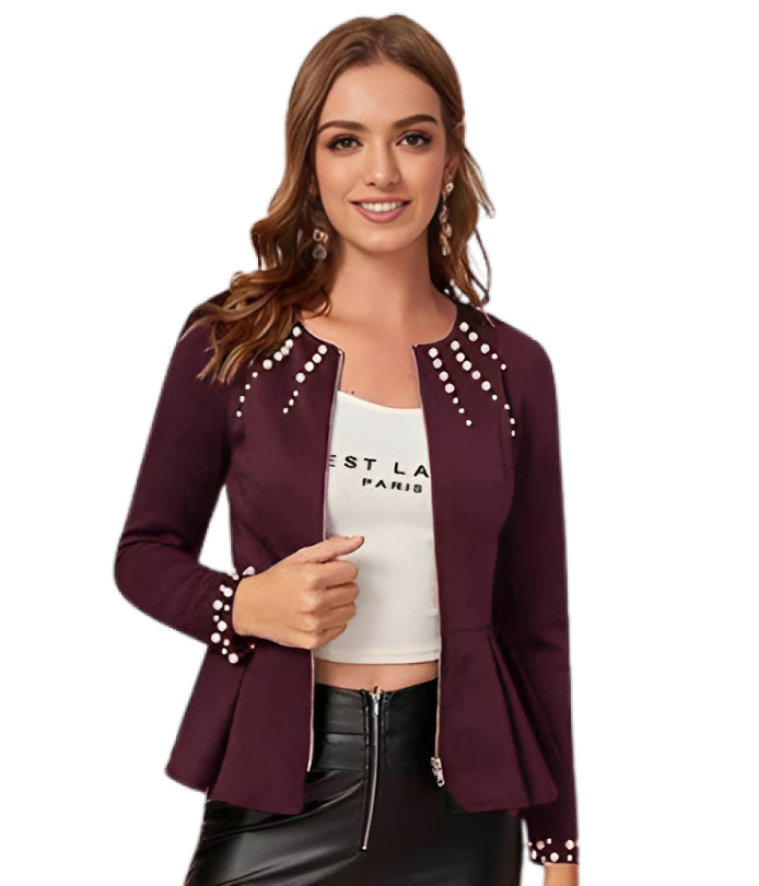 Maroon Pearl Zipper Jacket