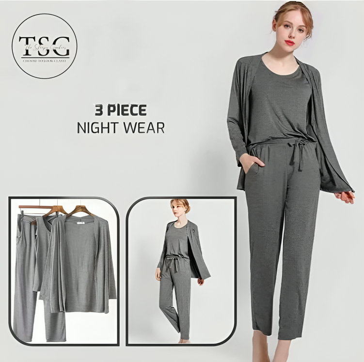 Grey Women 3pcs Night Suit set