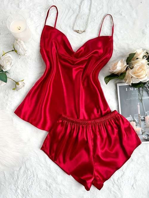 Red Bridal satin silk camisole shorts