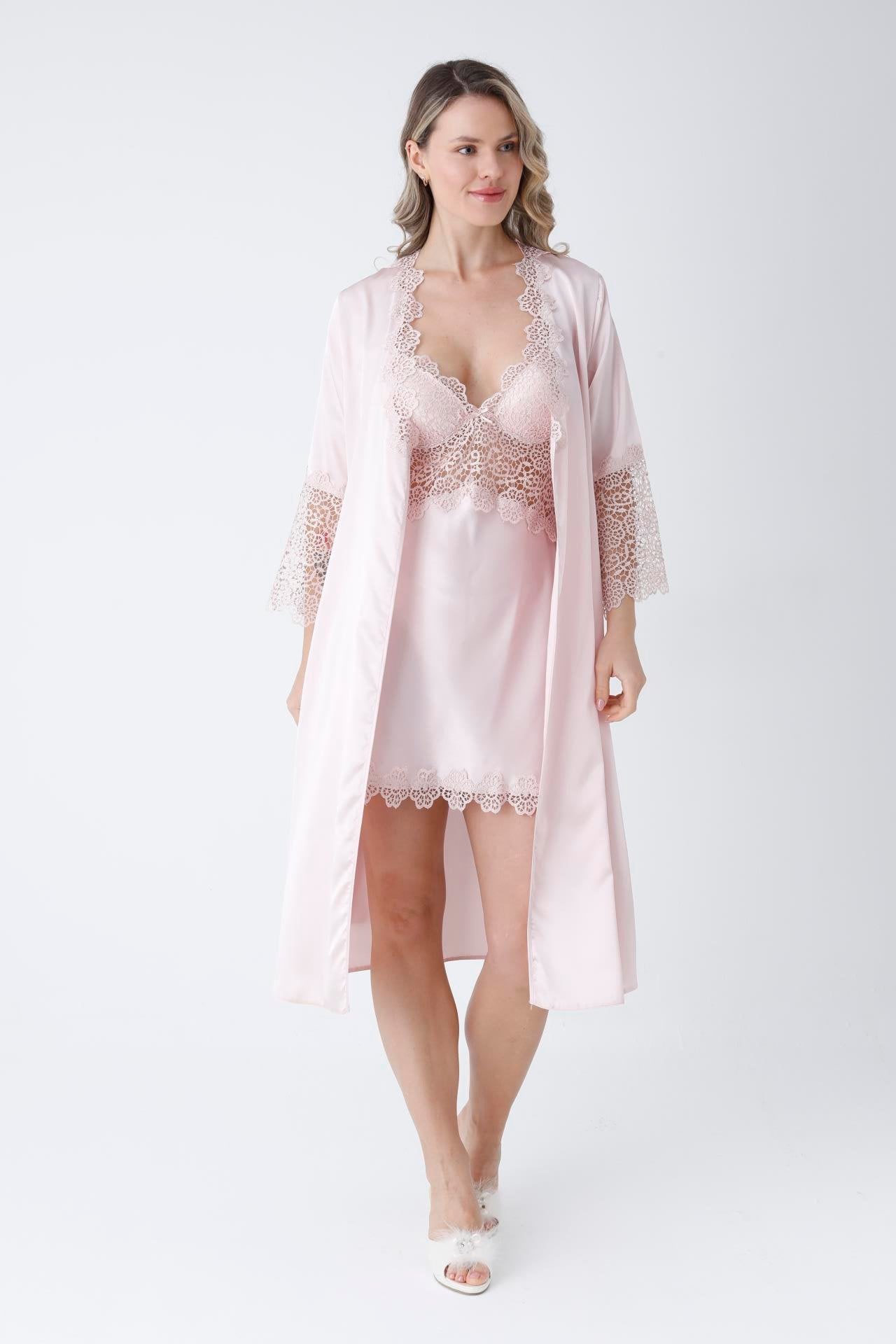 Satin Pink Powder Nightgown Set