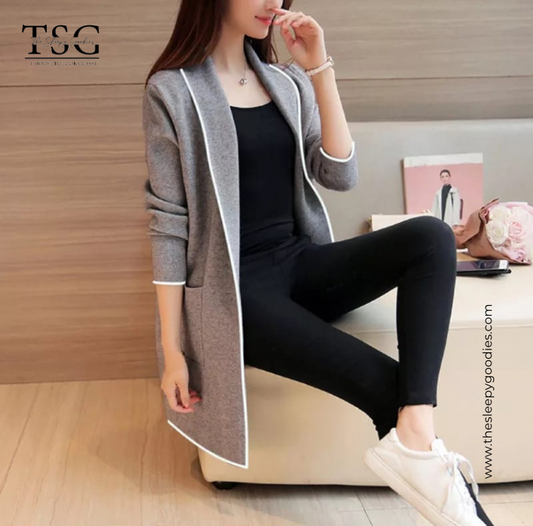 GREY WOMEN LAPEL CASUAL COAT