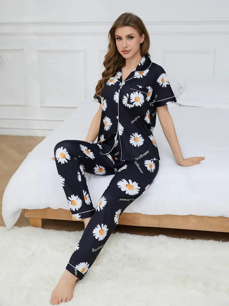 Sun Flower Half Sleeves CO-ORD SET For Women