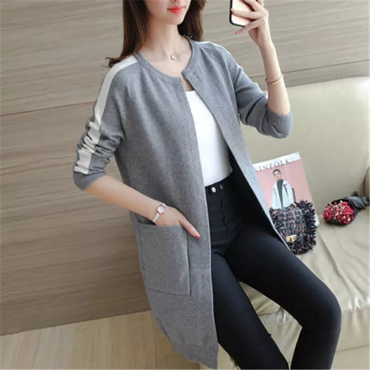 GREY WINTER WESTERN STRIPE STYLE LONG COAT