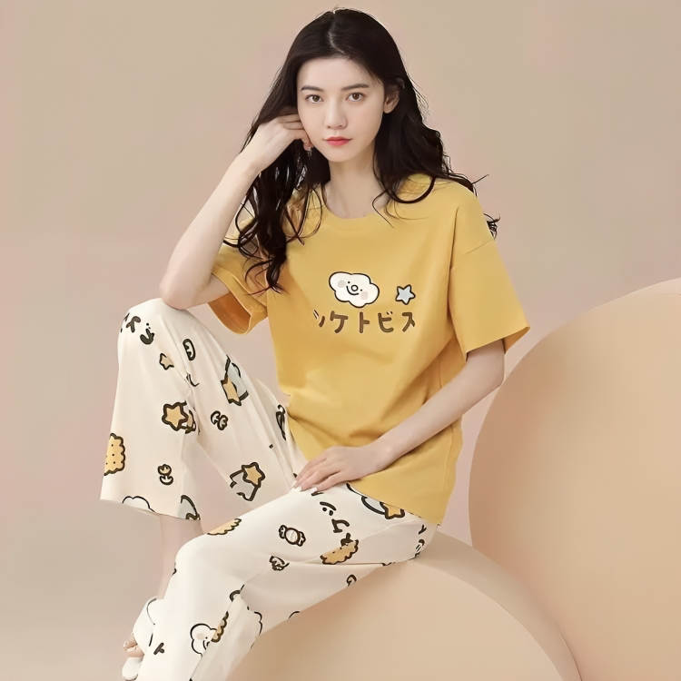 YELLOW COOKIES PRINTED PJ SET