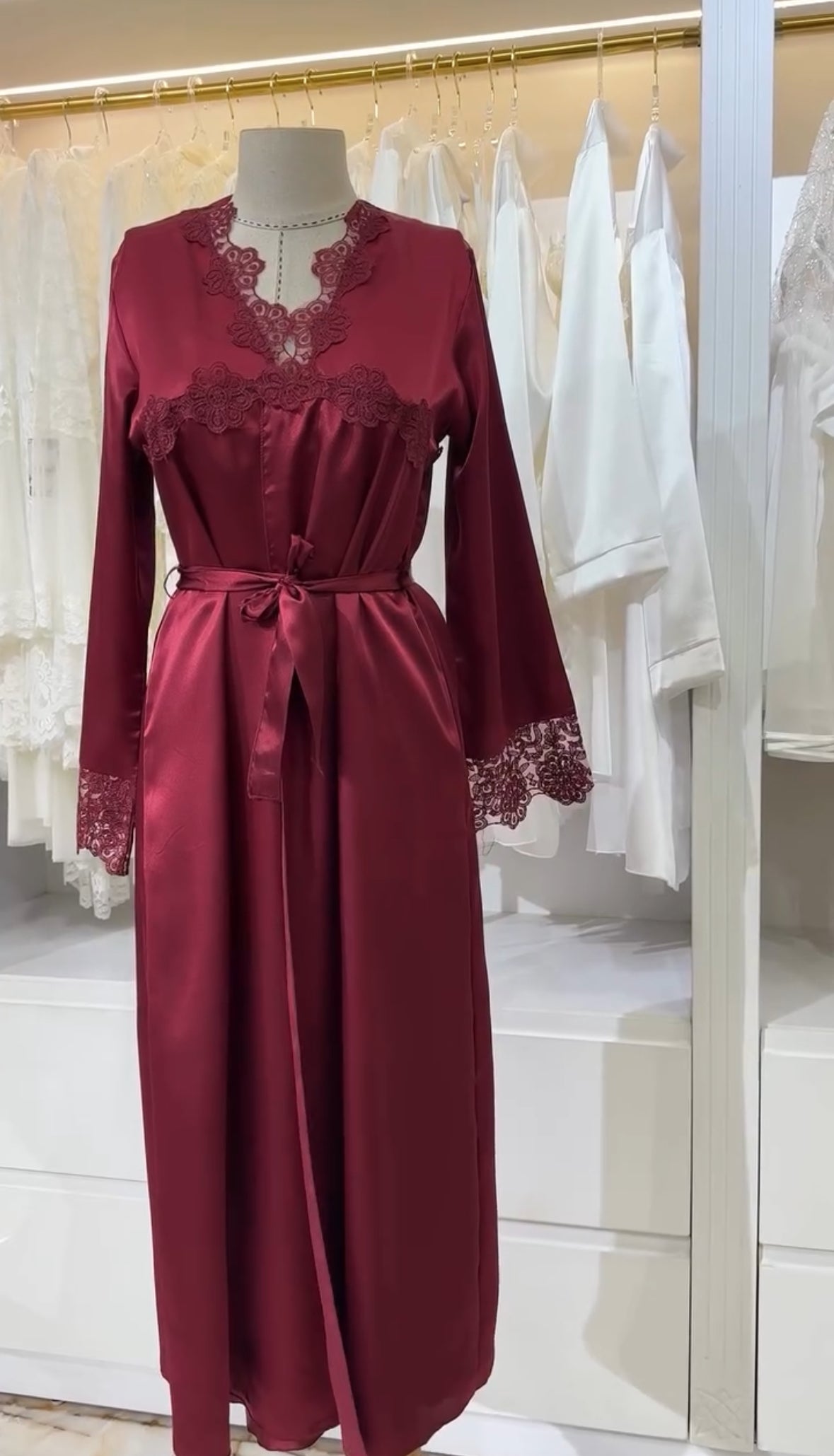 Maroon Bridal Long Gown Nighty Turkish Style