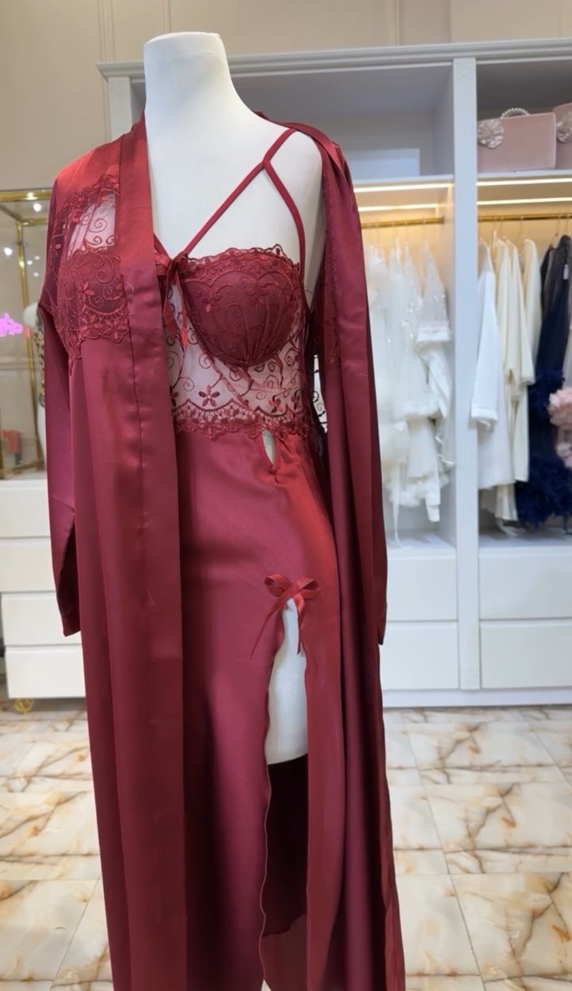 Arabic Style Nightgown Set Maroon 3 PCS