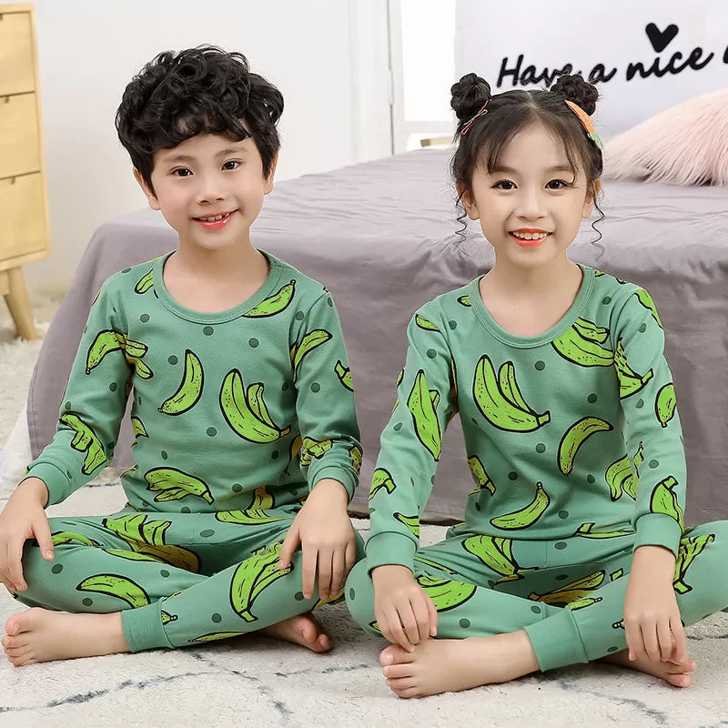 Green Dot Banana Print Kids Night Suit