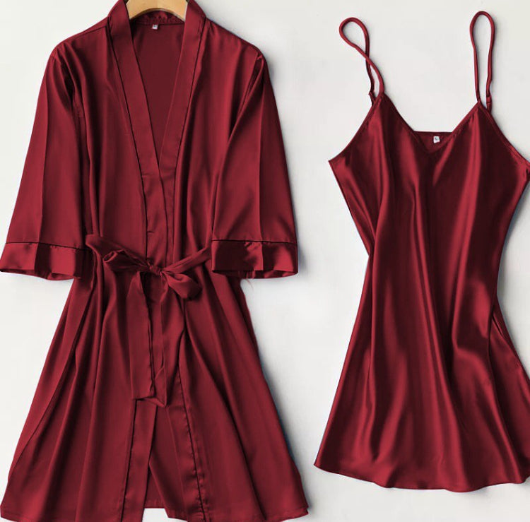 Spaghetti Straps Maroon silk long Cami & Gown