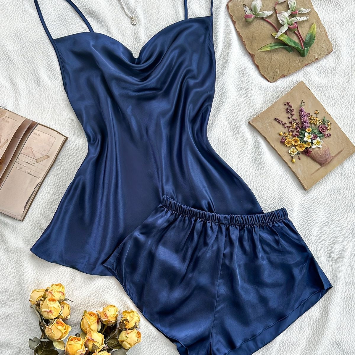 Blue Bridal satin silk camisole shorts