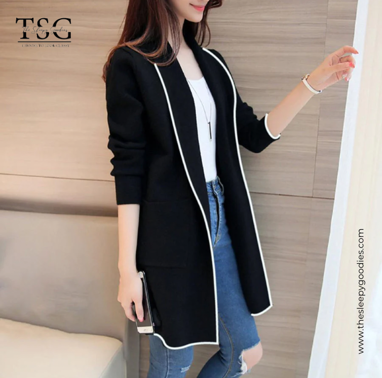 BLACK WOMEN LAPEL CASUAL COAT