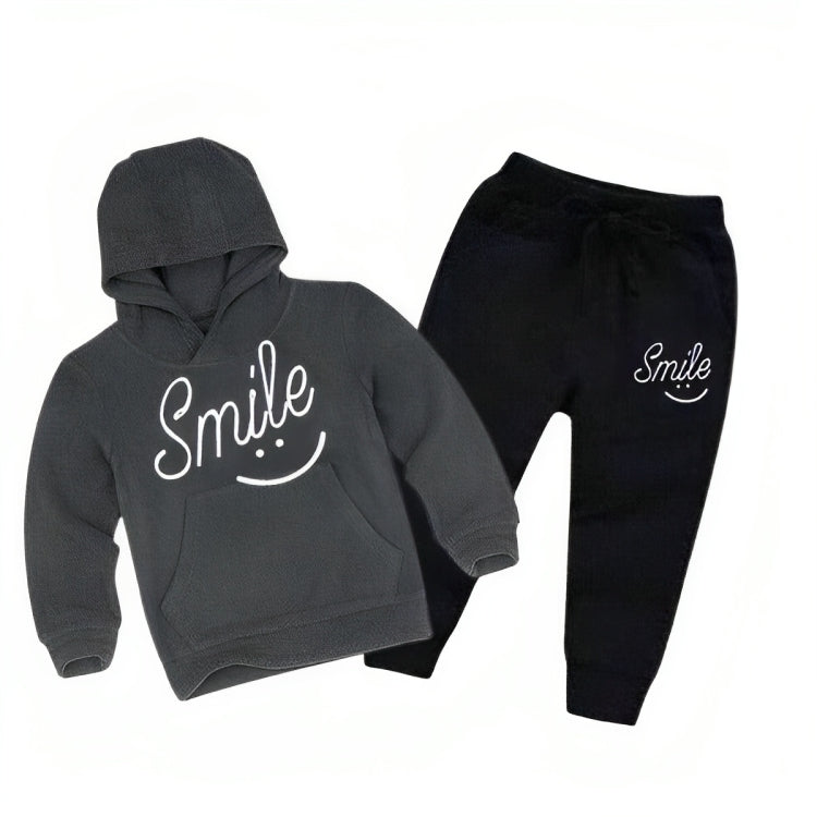 Charcoal Grey Smile Printed Kids Hoodie Set