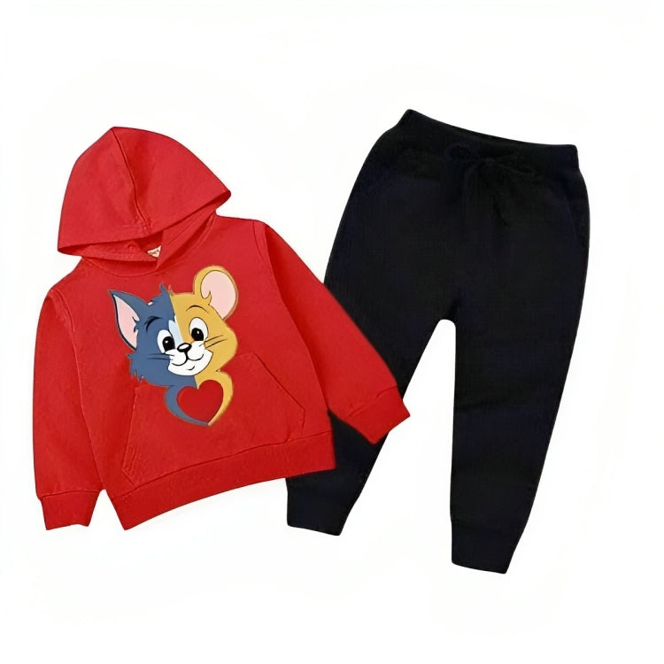 Red Tom & Jerry Printed Kids Hoodie Set