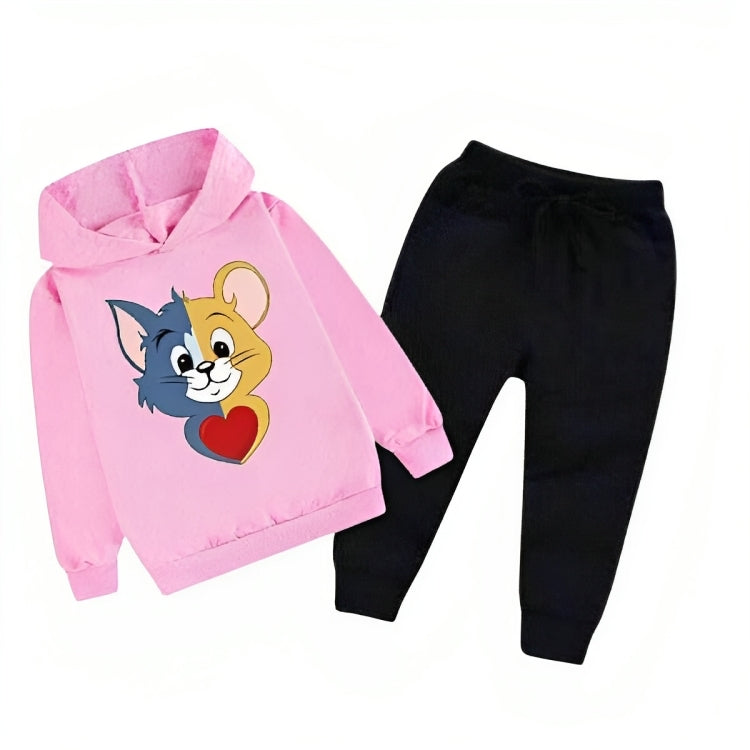 Pink Tom & Jerry Printed Kids Hoodie Set