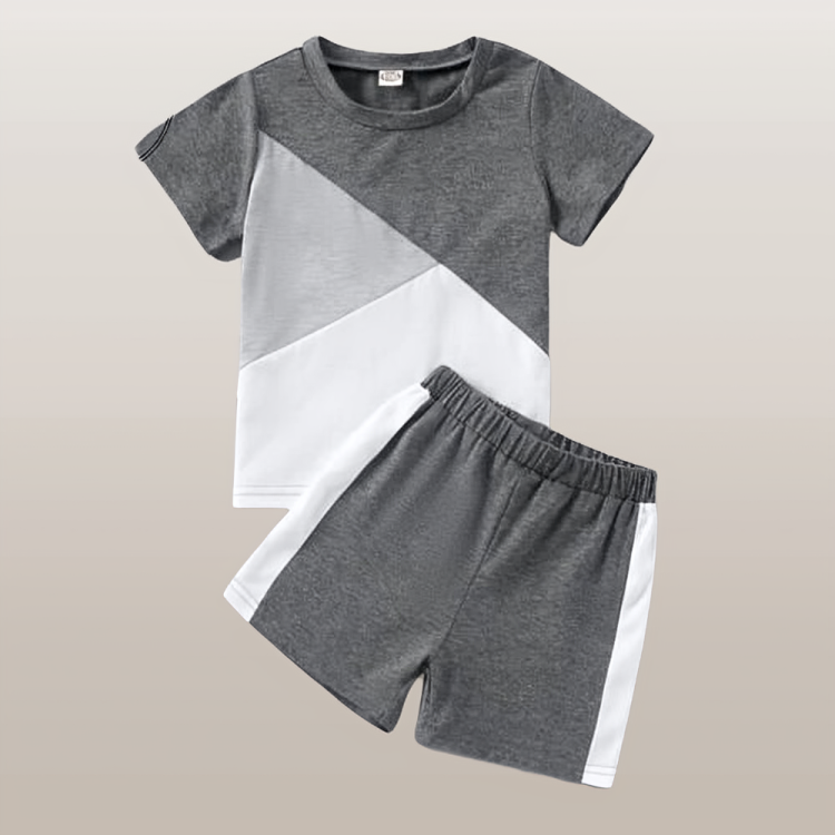 Grey Panel T-shirt Shorts Set