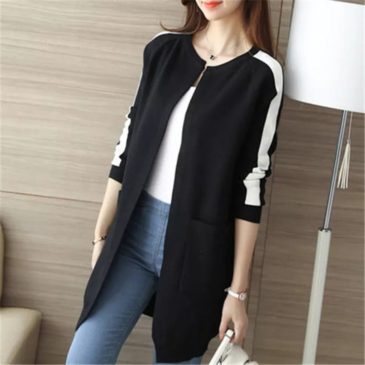 BLACK WINTER WESTERN STRIPE STYLE LONG COAT