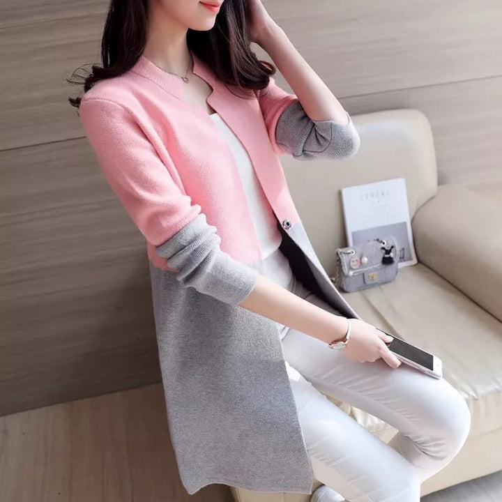 DOUBLE COLOR WOMEN CARDIGAN CASUAL COAT