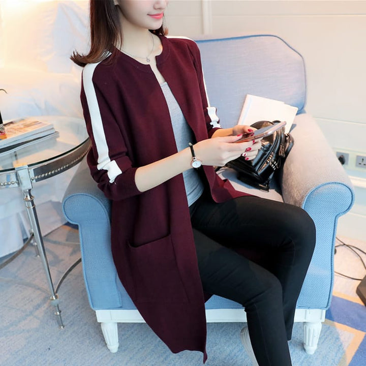 MAROON WINTER WESTERN STRIPE STYLE LONG COAT