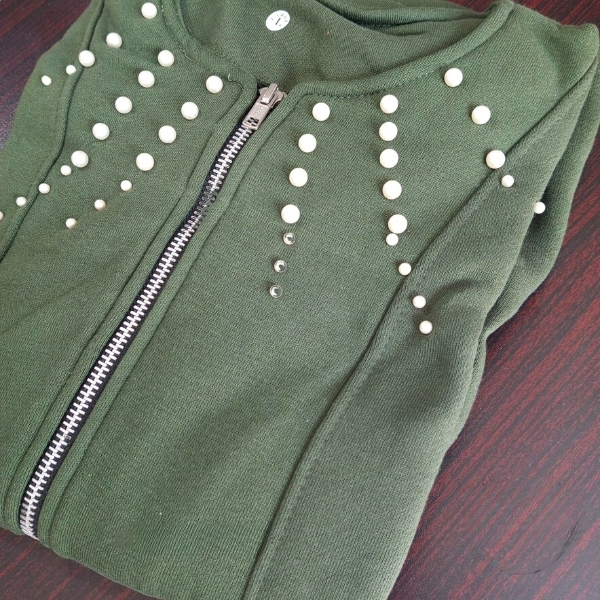 Green Pearl Zipper Jacket