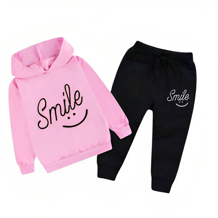 Pink Smile Printed Kids Hoodie Set