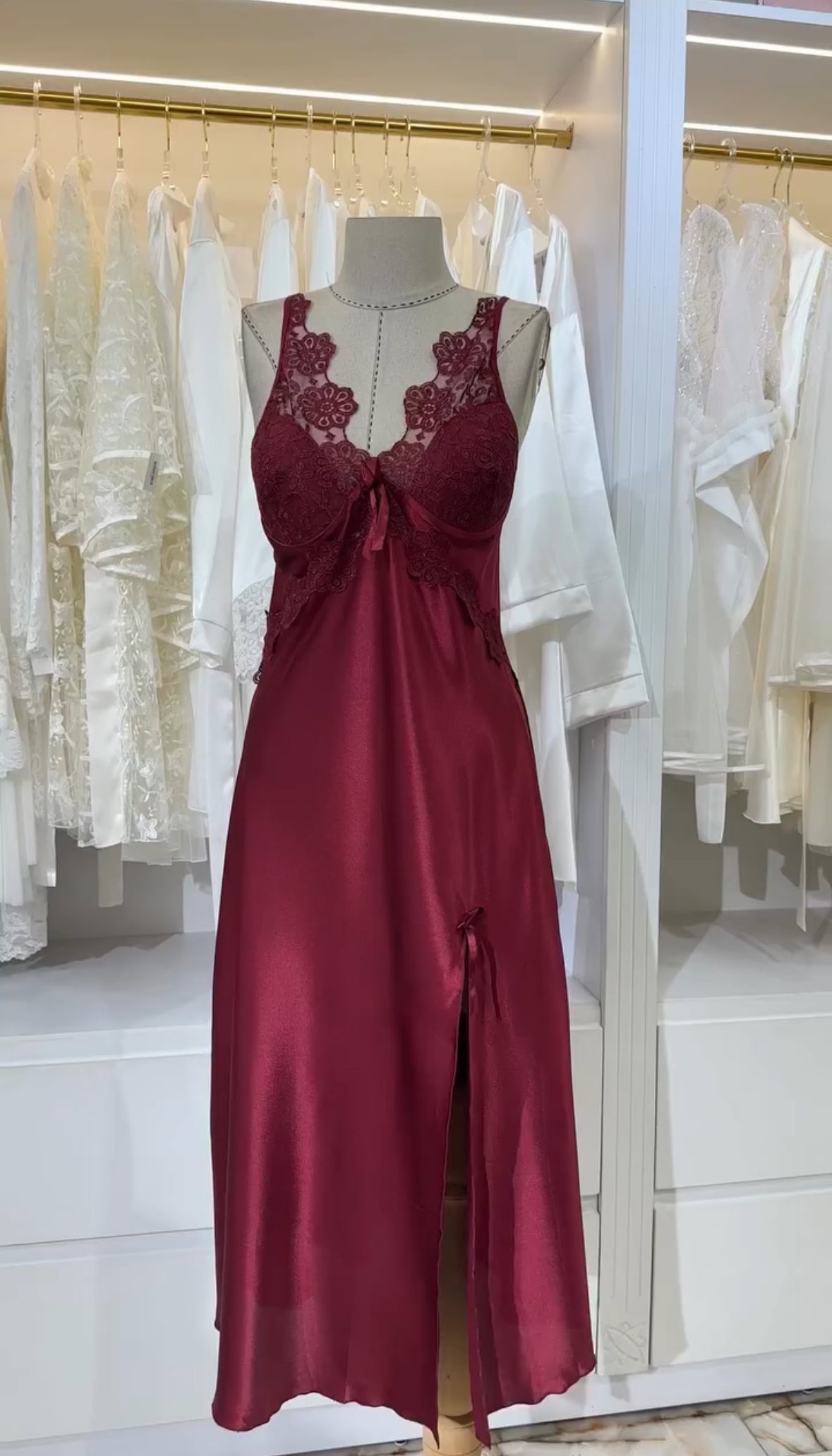 Maroon Bridal Long Gown Nighty Turkish Style