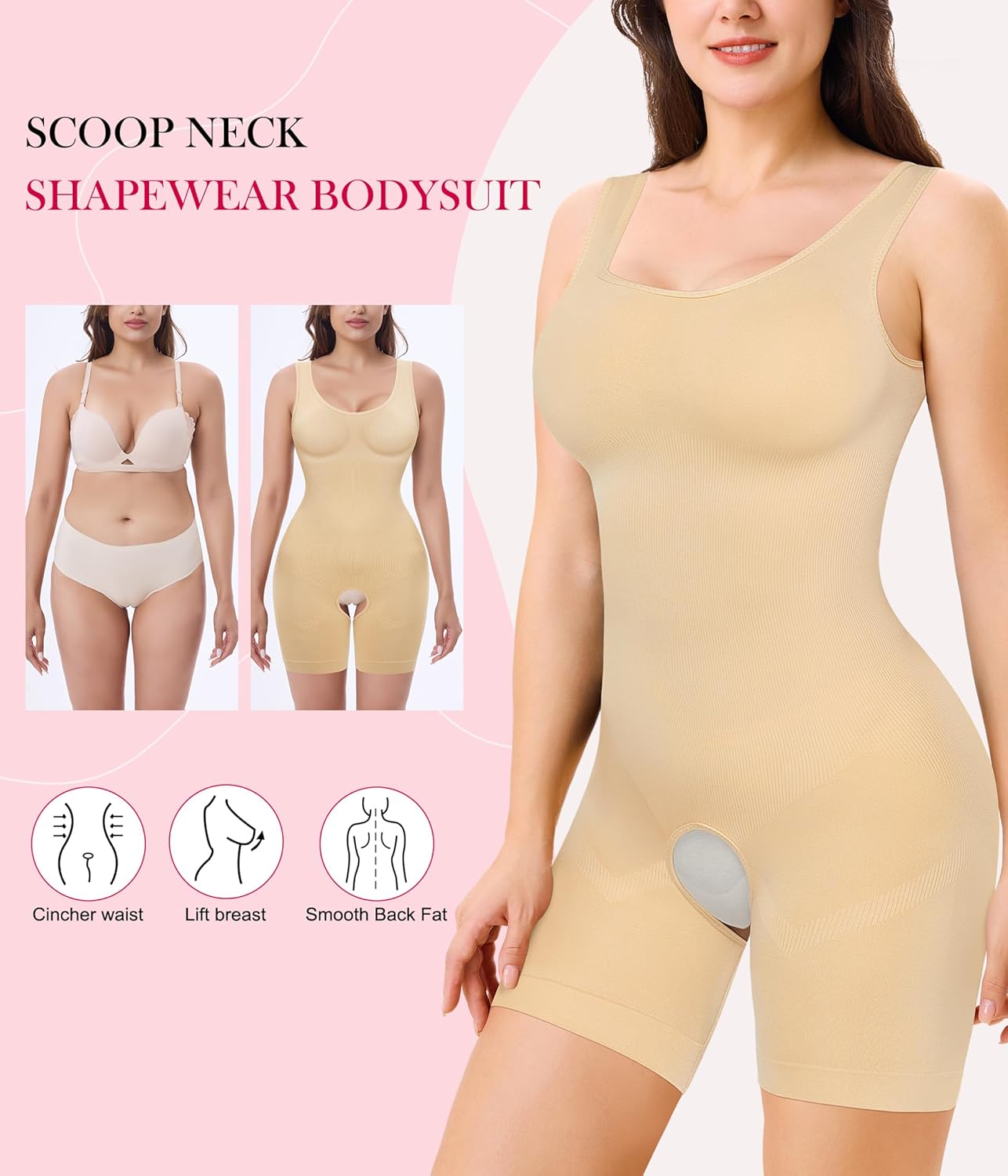 Gotoly Shapewear for women Scoop Neck Tank Tops Bodysuits Jumpsuits Waist Trainer Full body Shaper