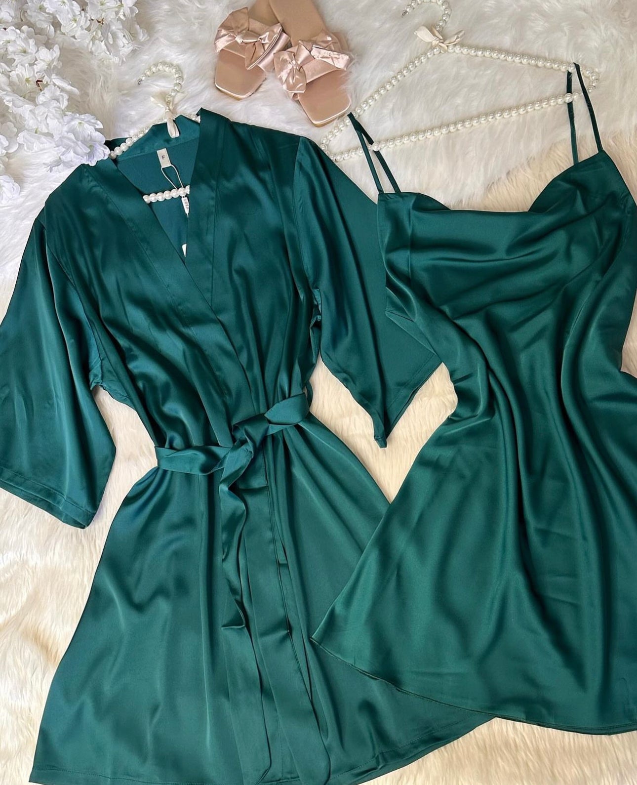 Bottle Green Silk long cami & gown