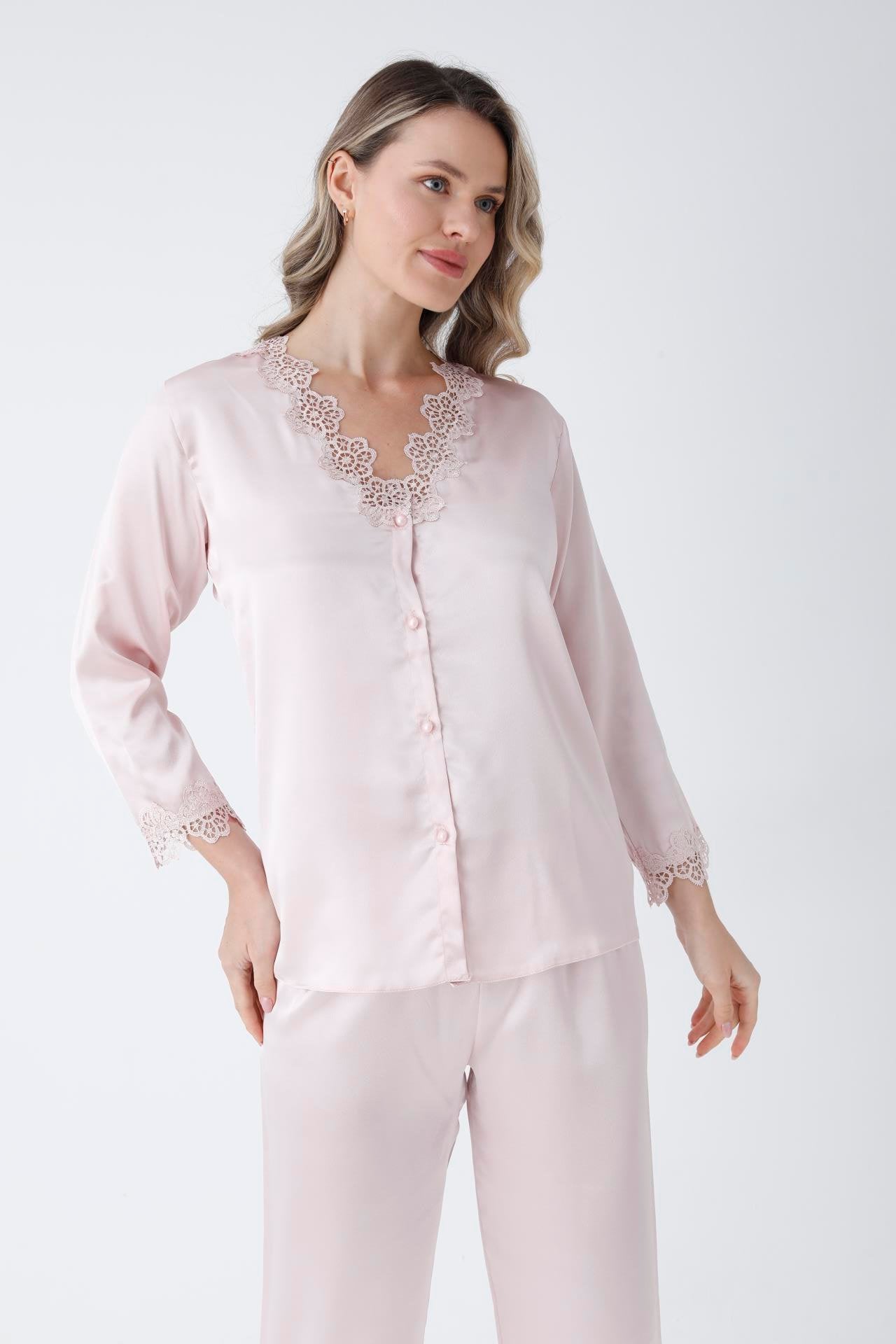 Satin Pink Powder Nightgown Set