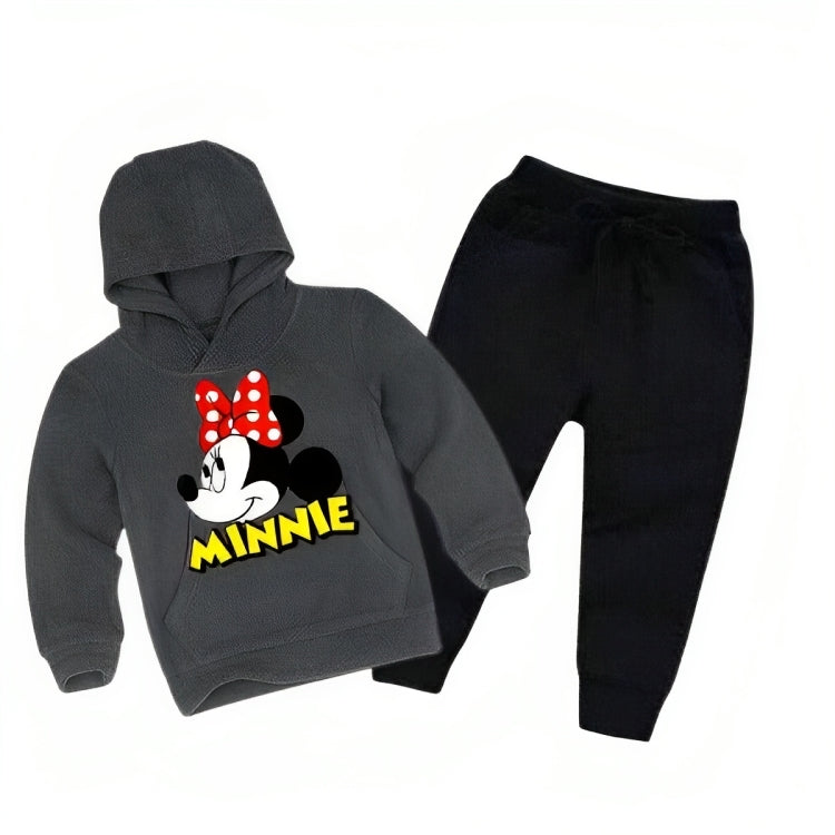 Charcoal Grey Minnie Printed Kids Hoodie Set