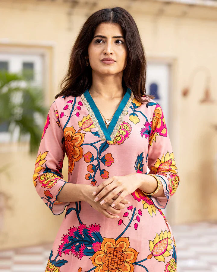 BLUSH & BLOSSOM-TRAIL KURTA SET