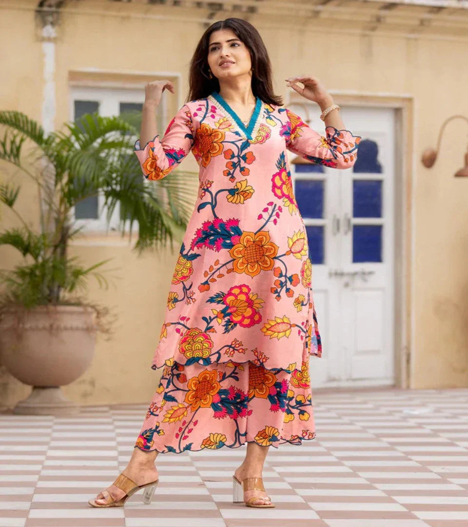 BLUSH & BLOSSOM-TRAIL KURTA SET