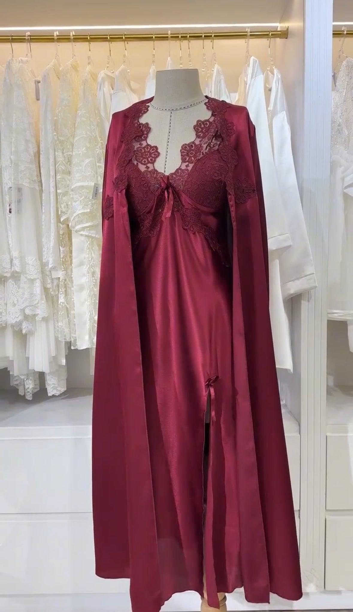 Maroon Bridal Long Gown Nighty Turkish Style