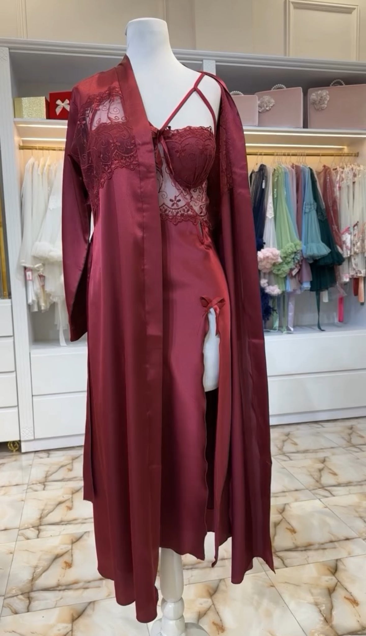 Arabic Style Nightgown Set Maroon 3 PCS