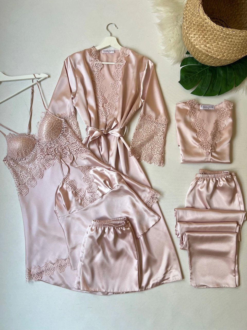 Satin Pink Powder Nightgown Set