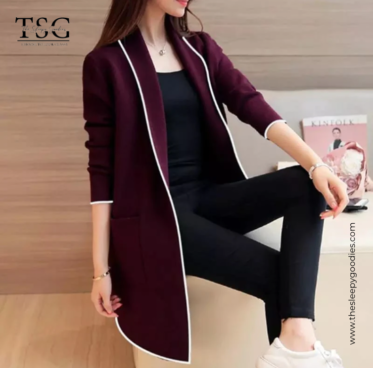 MAROON WOMEN LAPEL CASUAL COAT