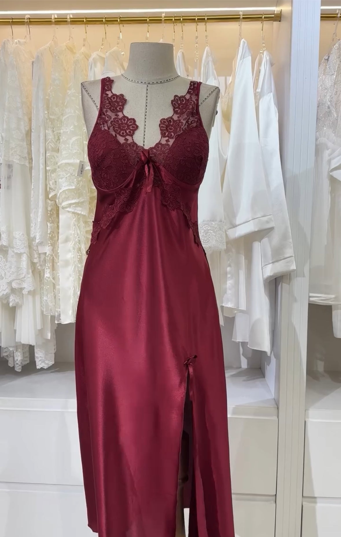 Maroon Bridal Long Gown Nighty Turkish Style