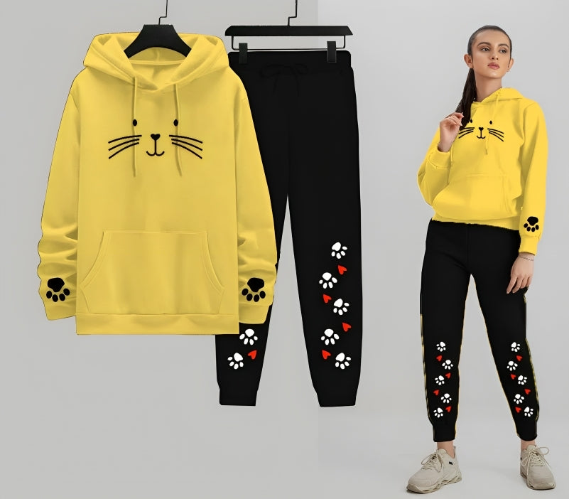 Meow Cat Printed Women Hoodie Trouser Tracksuit