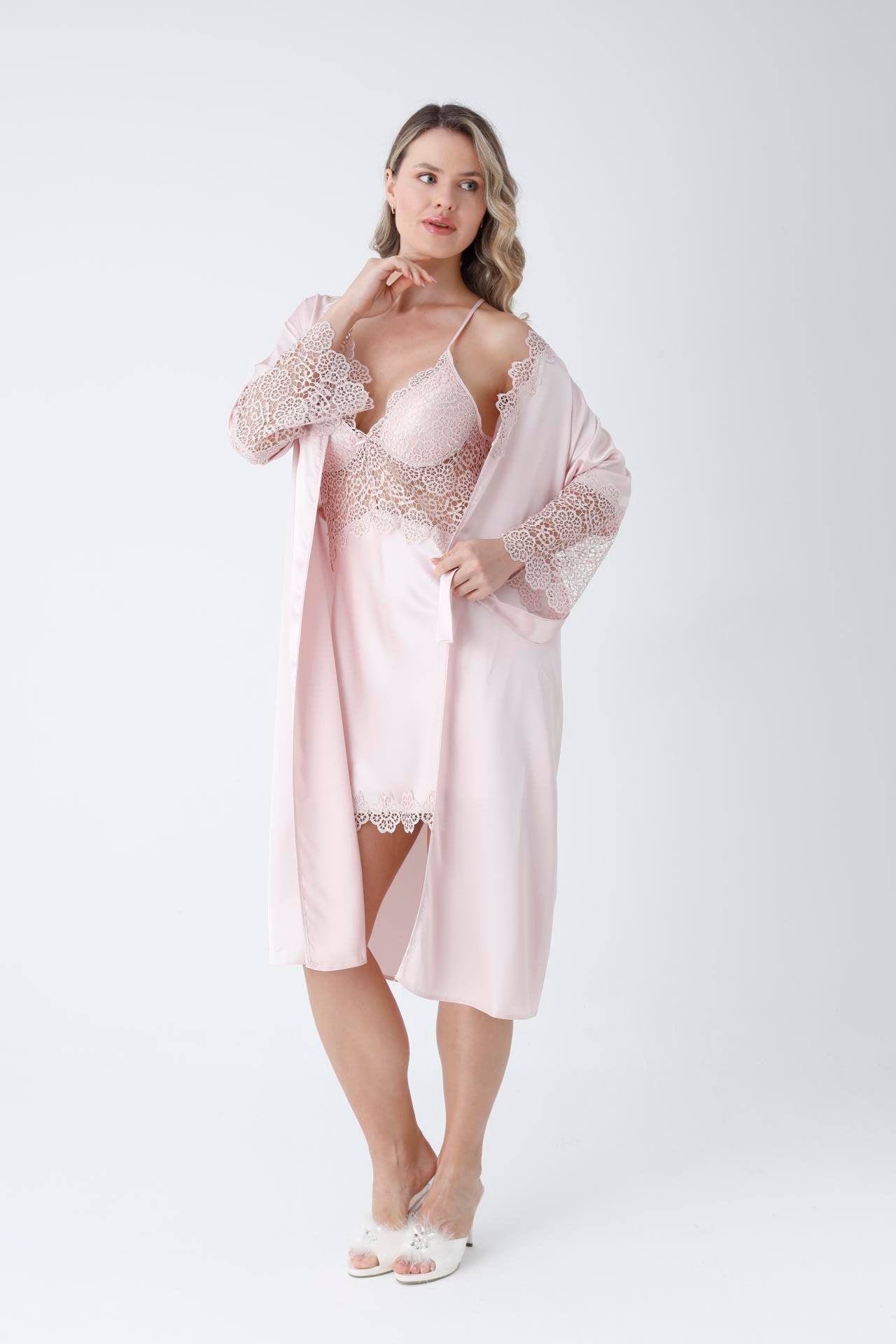 Satin Pink Powder Nightgown Set