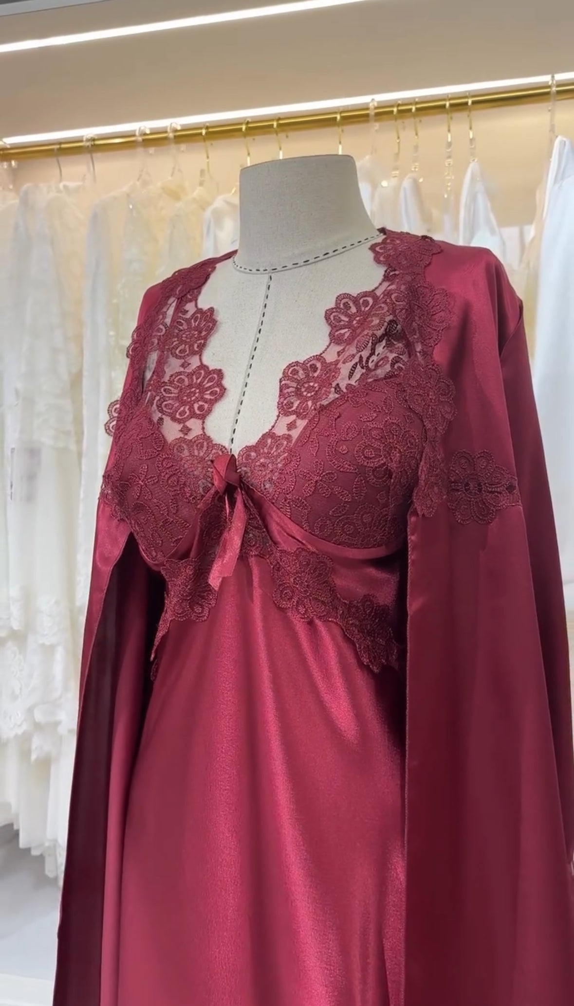 Maroon Bridal Long Gown Nighty Turkish Style