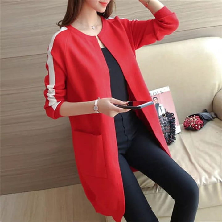 RED WINTER WESTERN STRIPE STYLE LONG COAT