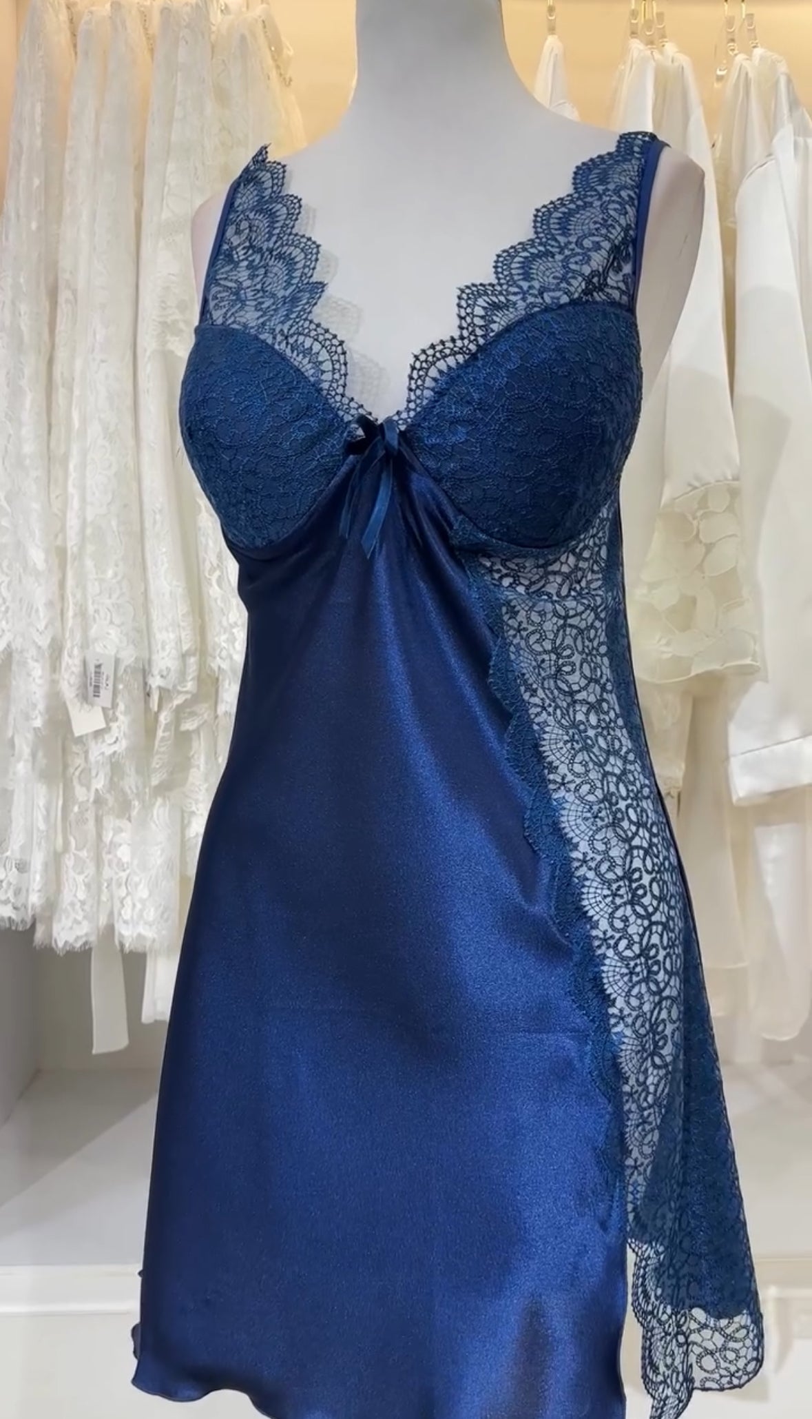 Blue Bridal Cross Design Gown Nighty Turkish Style