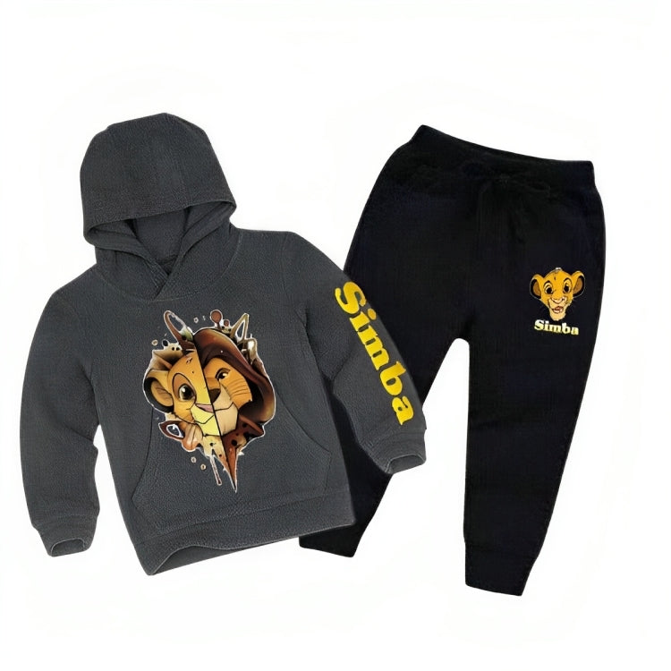 Charcoal Grey Lion Simba Printed Kids Hoodie Set