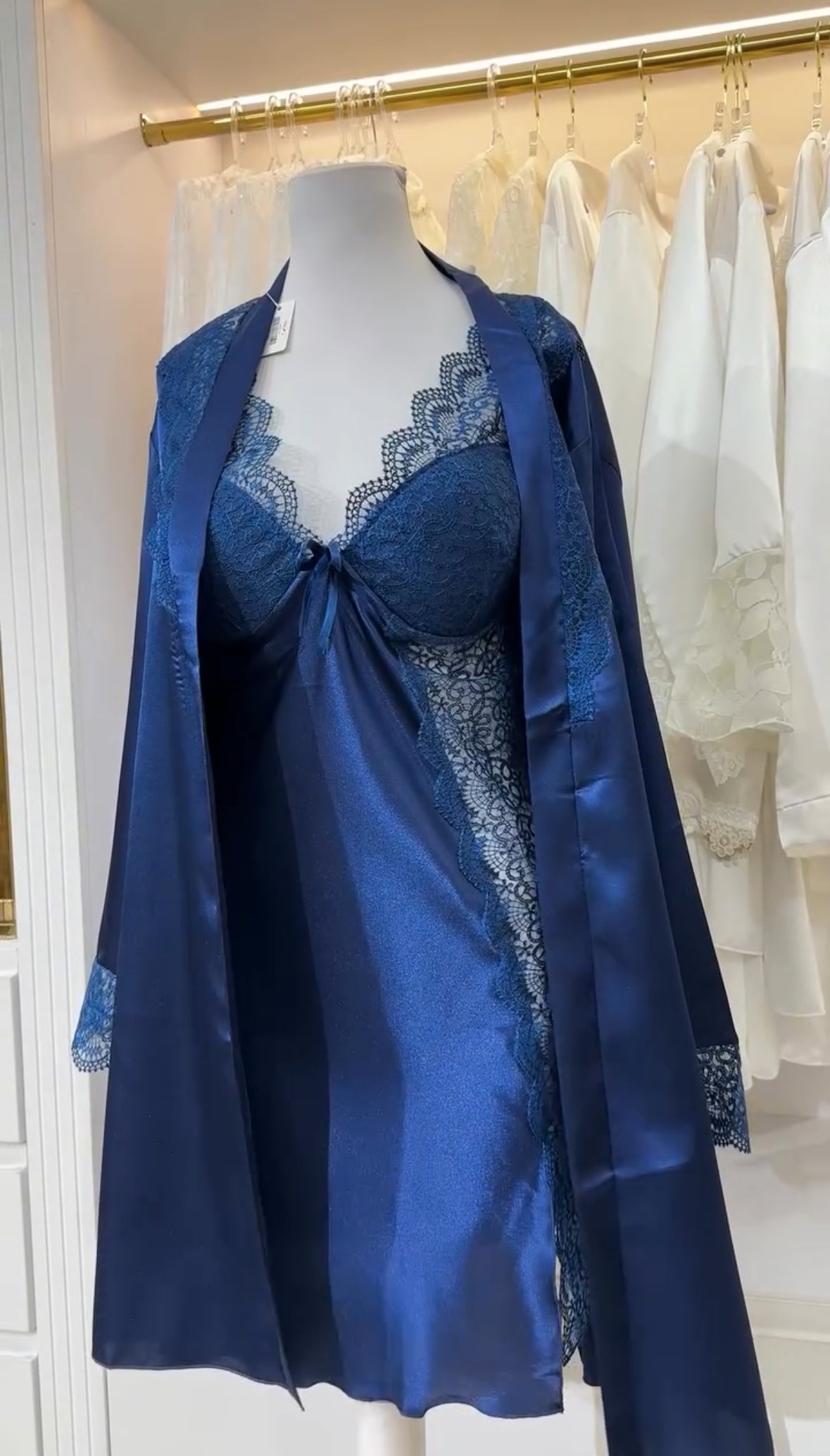 Blue Bridal Cross Design Gown Nighty Turkish Style