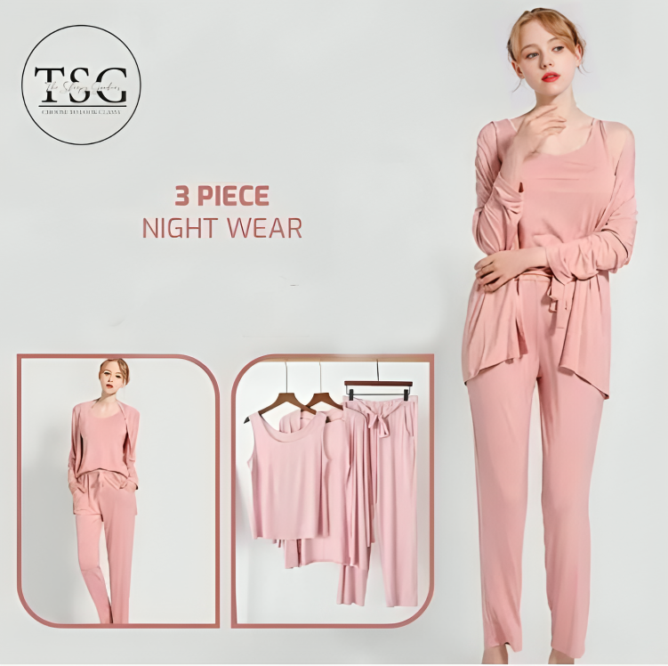 Pink Women 3pcs Night Suit set