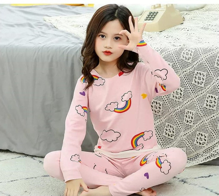 Cute Pink Rainbow Kids Night Suit