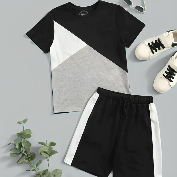 Black Panel T-shirt Shorts Set