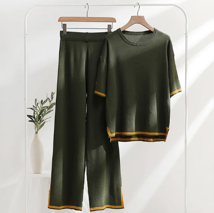 GREEN SLIT SHORT SLEEVE WITH PALAZZO FOR WOMEN PJ SET