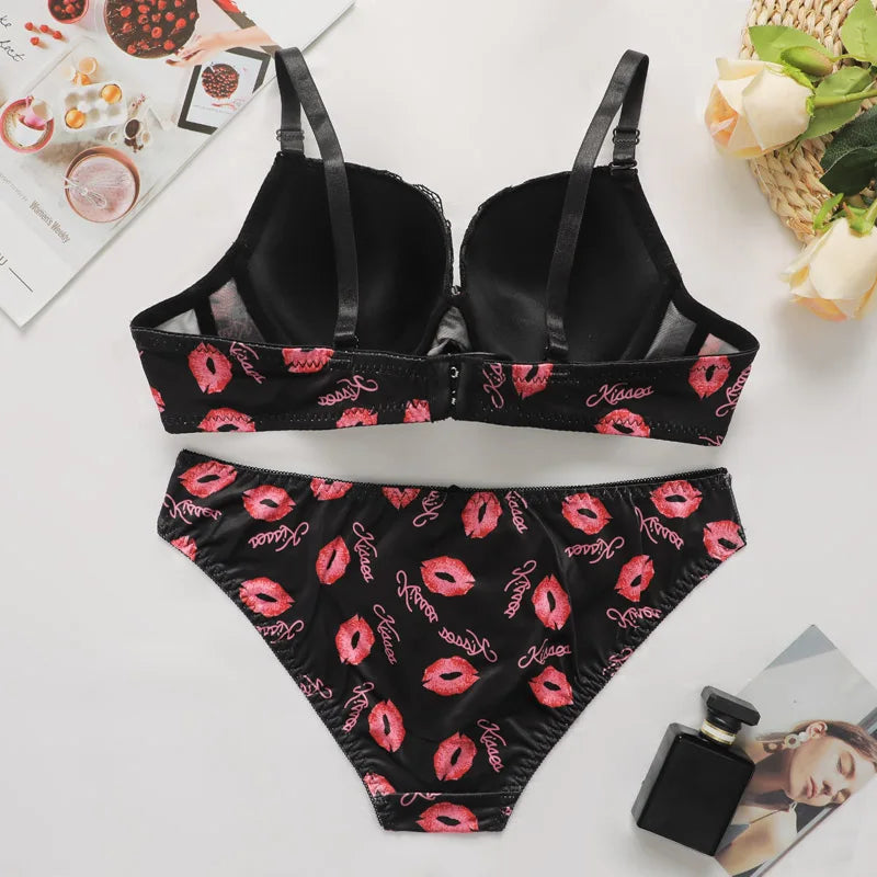 Optic Lace Print Padded Bra and Panty Set